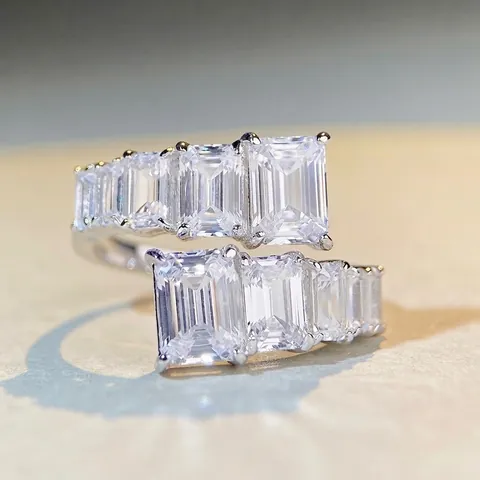 925 Sterlingsilber Smaragdschliff Zirkonia Bypass Ring Verstellbarer Offener Fingerring Modeschmuck Für Damen Herren
