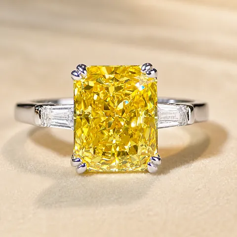 Elegant 925 Sterling Silver Radiant Cut Rhinestone Ring Three Stone Rectangular Geometric Jewelry For Women Party Wedding