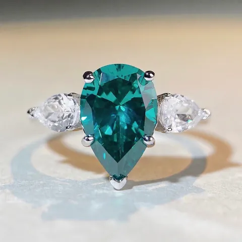 Anello a Tre Pietre in Argento Sterling 925 Zirconia a Taglio a Pera Per Donna Lussuoso Gioiello da Dito per Matrimonio Fidanzamento