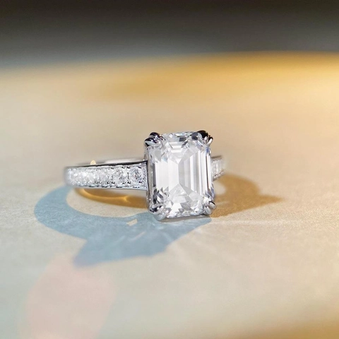 925 Sterlingsilber Ring Mit Smaragdschliff Zirkonia Für Damen Radiant Schliff Edelstein Pavé Band Minimalist Hochzeit Schmuck Fingerring