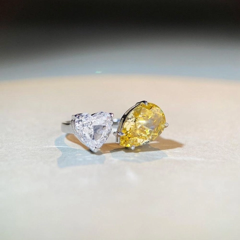 Anillo Abierto Ajustable de Plata de Ley 925 Con Circonita de Corazón y Pera Joyería para Mujer