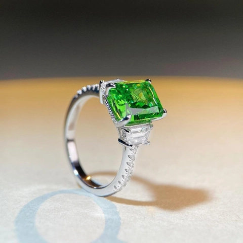 925 Sterlingsilber Rechteckiger Zirkonia Ring Für Damen Eleganter Drei Steine Radiant Eisschliff Grün Gelb Rosa Weiß Fingerring Schmuck Geschenk
