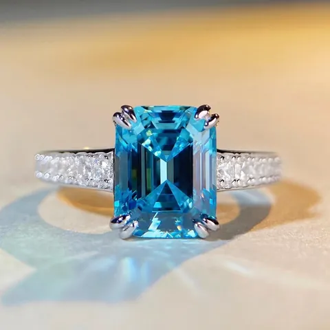 925 Sterlingsilber Ring Mit Smaragdschliff Zirkonia Für Damen Klassischer Vier-Zinken Viereckiger Solitär Verlobungsring Schmuck