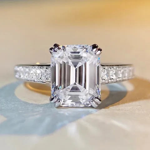 925 Sterlingsilber Ring Mit Smaragdschliff Zirkonia Für Damen Radiant Schliff Edelstein Pavé Band Minimalist Hochzeit Schmuck Fingerring