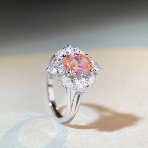 Anello in Argento Sterling 925 Zirconia per Donna Ovale Padparadscha Rosa Blu Verde Cluster di Fiori Gioielli Moda
