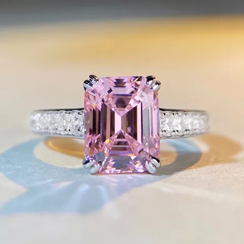 Anillo de Circonia de Talla Esmeralda de Lujo Plata de Ley 925 Chapado en Oro Rosa Azul Blanco Joyería de Boda para Mujer