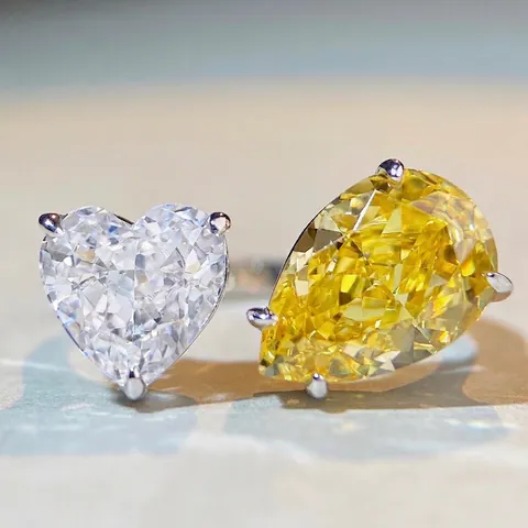 Anillo Abierto Ajustable de Plata de Ley 925 Con Circonita de Corazón y Pera Joyería para Mujer