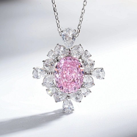Collana con Ciondolo in Argento Sterling 925 per Donna Lusso Zirconia Strass Forma a Uovo di Piccione Ovale Lavanda Giallo Blu Ciondolo Gemma Gioielli Regalo