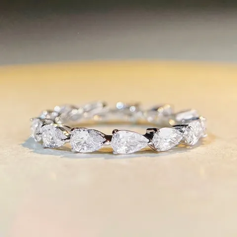 925 Sterling Silver Pear Cut Zirconia Eternity Ring For Women Water Drop Full Diamond Fashion Jewelry Wedding Engagement Band