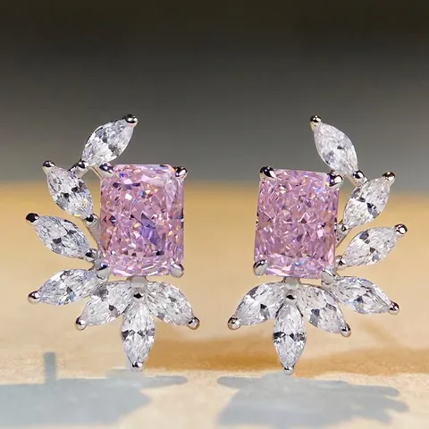 925 Sterling Silver Radiant Cut Wing Stud Earrings For Women Luxurious Multi Color Rhinestone Geometric Fashion Jewelry