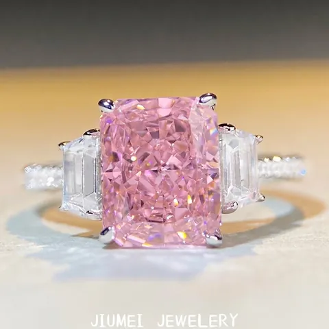 925 Sterling Silver Radiant Cut Zirconia Three-Stone Ring Pink Green Yellow White Geometric Wedding Jewelry For Women