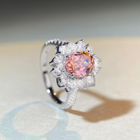 S925 Sterling Silver Flower Ring For Women Oval Cut Zirconia Halo Wedding Engagement Party Luxury Jewelry Gift