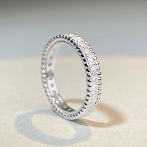 Anello in Argento Sterling 925 Con Zirconia e Perline per Donna Minimalista Pavé Completo Rotondo Eternity Band Gioielli di Moda