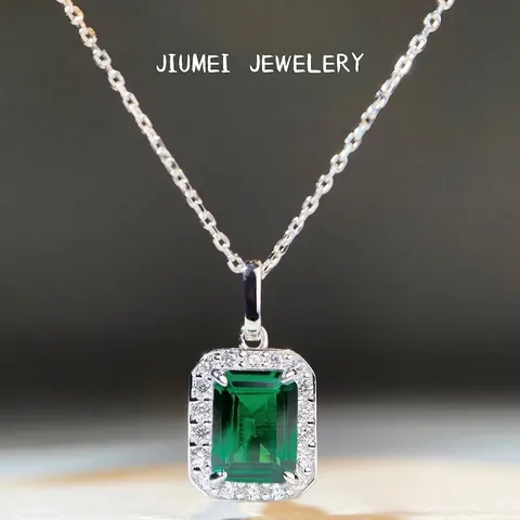 Collana in Argento Sterling 925 Con Ciondolo Rettangolare Verde Taglio Smeraldo E Croce Con Strass Gioielli da Donna