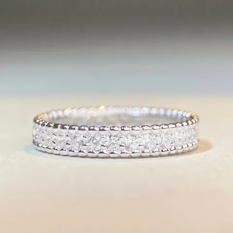 Anello in Argento Sterling 925 Con Zirconia e Perline per Donna Minimalista Pavé Completo Rotondo Eternity Band Gioielli di Moda