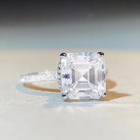 Luxuriöser 925 Sterlingsilber Asscher-Schliff Moissanit Ring Für Damen Halo Pave Verlobung Hochzeit Band Glitzernd Schmuck Geschenk