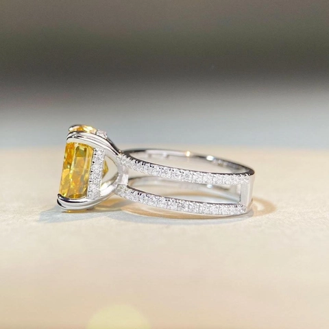 Anello in Argento Sterling 925 di Lusso con Zirconia Elegante Radiant Giallo Rosa Bianco Anello Statement Gioielli Regalo per Donna