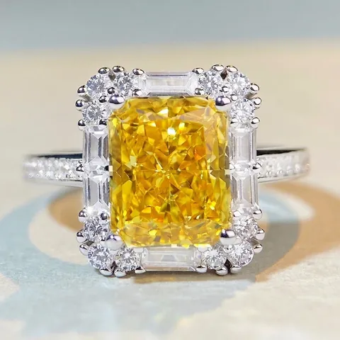 925 Sterlingsilber Luxus Strahlend Geschnitten Zirkonia Halo Ring Für Damen Elegant Rechteck Gelb Rosa Weiß Zirkon Verlobungsschmuck