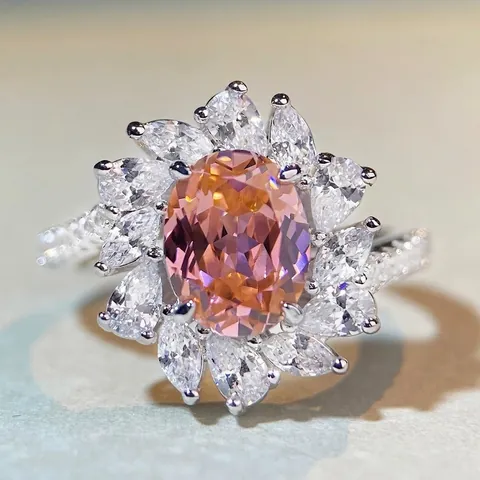 S925 Sterling Silver Flower Ring For Women Oval Cut Zirconia Halo Wedding Engagement Party Luxury Jewelry Gift