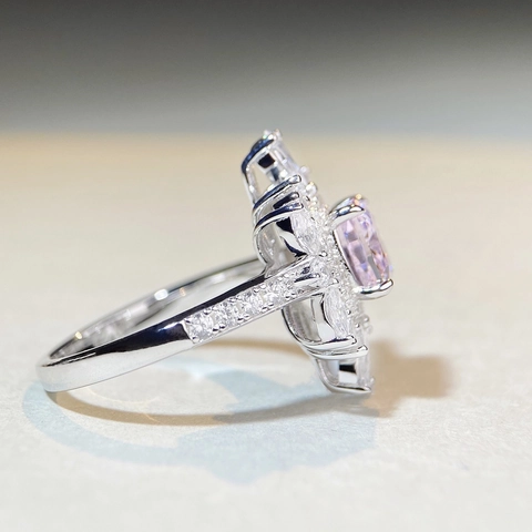Luxury 925 Sterling Silver Radiant Cut Zirconia Flower Ring For Women Pink Yellow Blue Stone Inlaid Cluster Wedding Party Jewelry