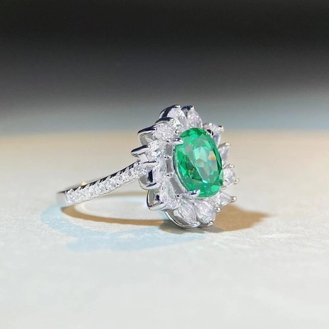 Anillo Halo de Girasol de Plata de Ley 925 para Mujer Óvalo con Strass de Colores Incrustados Joyería de Boda Regalo
