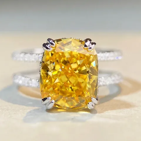 Anello in Argento Sterling 925 di Lusso con Zirconia Elegante Radiant Giallo Rosa Bianco Anello Statement Gioielli Regalo per Donna
