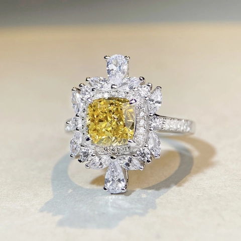 Luxus 925 Sterlingsilber Kissen Schliff Zirkonia Blumen Ring Für Damen Mode Strahlender Glanz Schmuck Verstellbarer Ring