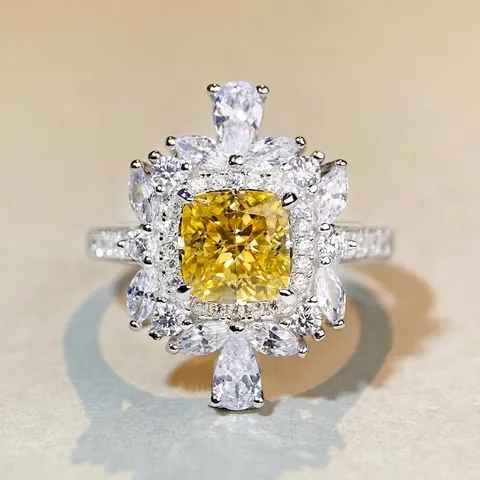 Luxus 925 Sterlingsilber Kissen Schliff Zirkonia Blumen Ring Für Damen Mode Strahlender Glanz Schmuck Verstellbarer Ring