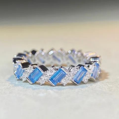 Echter 925 Sterlingsilber Zirkonia Ring Eleganter Rechteckiger Edelstein Pave Eternity Band High End Schmuck Für Damen