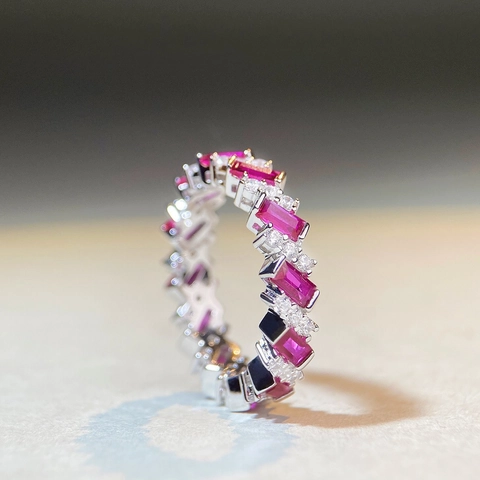 Anello Eternity in Argento Sterling 925 Zirconia da Donna Fascia Impilabile Colorata Rubino Smeraldo Gioielli per Proposta di Matrimonio