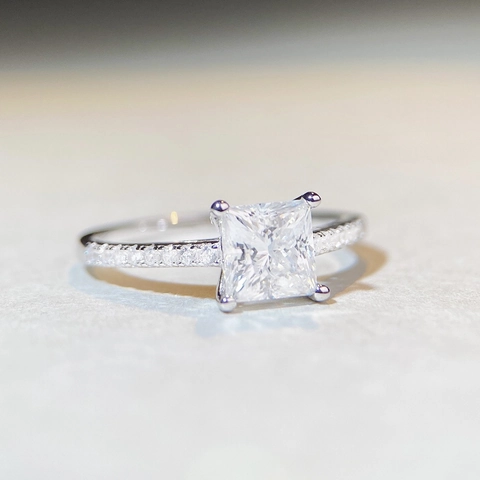 925 Sterling Silber Prinzess Schliff Moissanit Ring Für Damen Funkelnder Quadratischer Solitär Verlobungsring Silber Luxus Hochzeitsband Schmuck Geschenk