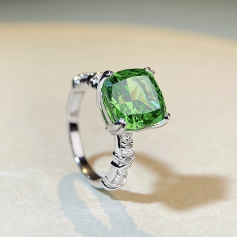 Anillo de Plata de Ley 925 con Circonia de Corte de Cojín Elegante Anillo de Piedra Preciosa Cuadrada para Mujer