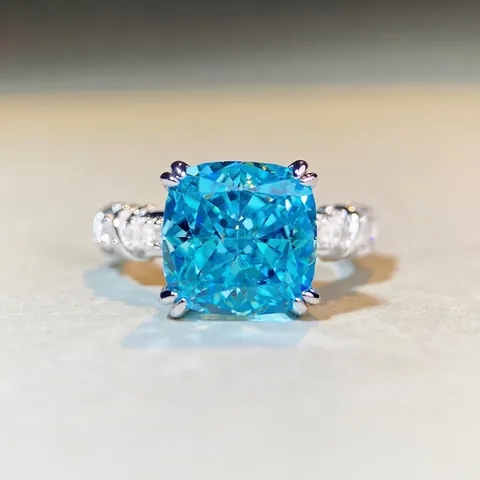 Anello in Argento Sterling 925 con Zirconia Taglio a Cuscino da Donna Lussuoso Anello a Dito con Gioielli di Moda Geometrici Quadrati Galvanizzati