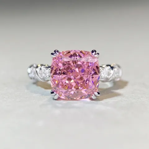 925 Sterling Zilveren Ring Met Cushion Cut Zirconia Elegante Gevlochten Band Roze Edelsteen Vingerring Voor Dames
