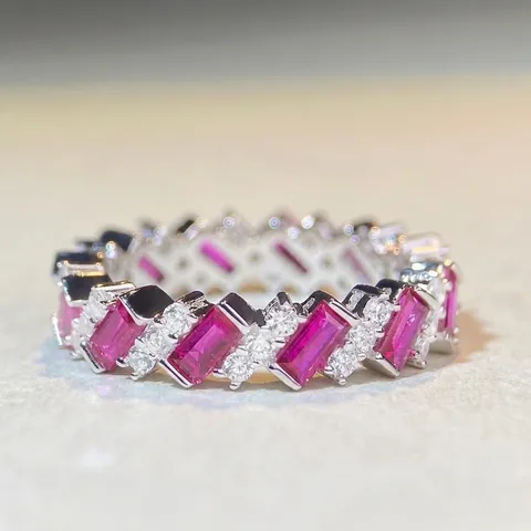 Anello Eternity in Argento Sterling 925 Zirconia da Donna Fascia Impilabile Colorata Rubino Smeraldo Gioielli per Proposta di Matrimonio