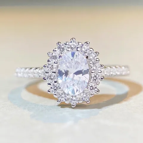925 Sterlingsilber Oval Halo Moissanit Ring Für Damen Luxuriöse Strass Eingelegt Verlobung Hochzeit Schmuck Geschenk