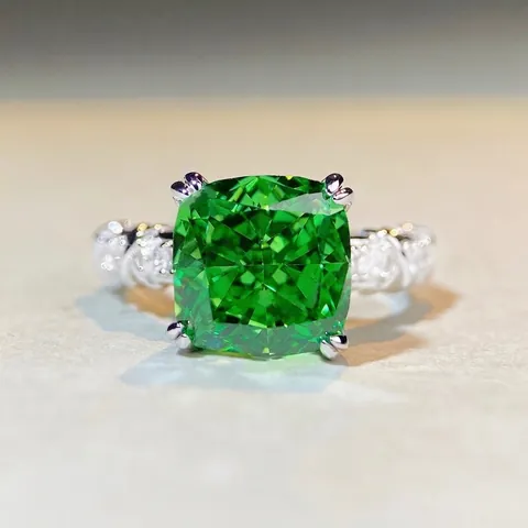 Anillo de Plata de Ley 925 con Circonia de Corte de Cojín Elegante Anillo de Piedra Preciosa Cuadrada para Mujer