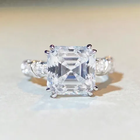 Luxurious 925 Sterling Silver Asscher Cut Moissanite Ring Square Geometric Inlaid Finger Ring For Women Wedding Party Elegant Fine Jewelry