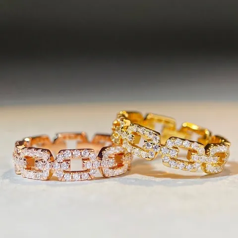 Anillo de Cadena de Plata de Ley 925 para Mujer con Detalles de Strass Joyería de Moda Estilo Maillon Oro Plata Oro Rosa