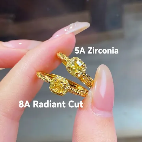925 Sterlingsilber Gelber Zirkonia Radiantschliff Offener Ring Für Damen Luxus Geometrisch Halo Twist Textur Verstellbarer Fingerring Schmuck