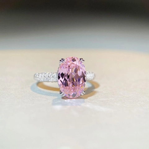 Anello in Argento Sterling 925 Con Zirconia per Donna Pietra Ovale Rosa Blu Fidanzamento Matrimonio Elegante Lussuoso Gioielleria