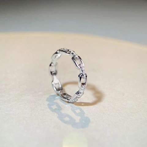 Anello a Catena in Argento Sterling 925 per Donna con Pavé di Zirconia Minimalista Personalizzato Geometrico Cavo Gioielli di Moda Regalo