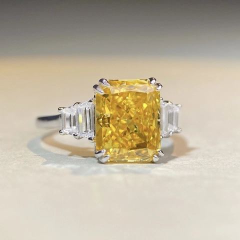 925 Sterling Silver Radiant Cut Zirconia Ring Elegant Rectangular Three Stone Gemstone Ring For Women Jewelry Gift