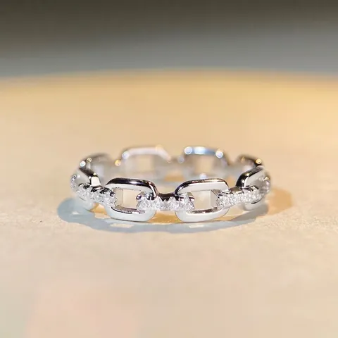Anello a Catena in Argento Sterling 925 per Donna con Pavé di Zirconia Minimalista Personalizzato Geometrico Cavo Gioielli di Moda Regalo