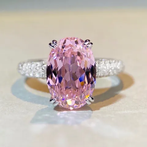 Anello in Argento Sterling 925 Con Zirconia per Donna Pietra Ovale Rosa Blu Fidanzamento Matrimonio Elegante Lussuoso Gioielleria