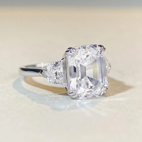 Eleganter 925 Sterlingsilber Smaragdschliff Zirkonia Drei-Steine-Ring Für Damen Luxuriöser Hochzeit Verlobungsring