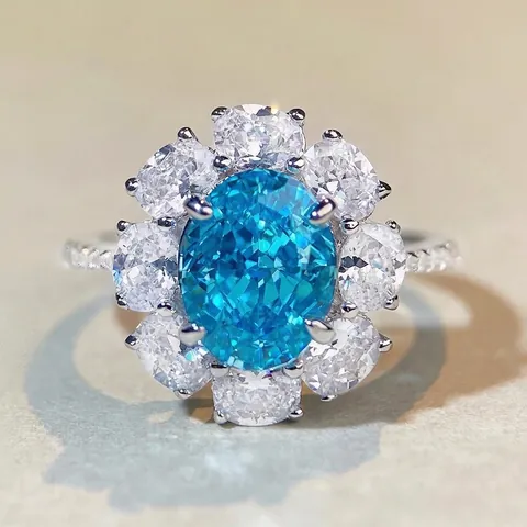 Luxus S925 Sterlingsilber Ovaler Strass Ring Für Damen Eleganter Blumen Halo Sonnenblume Hochzeit Verlobung Schmuck
