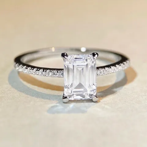 Anello Moissanite Taglio Smeraldo Lusso Per Donna Argento Sterling 925 Anello Solitario Elegante Gioielli Matrimonio Fidanzamento Regalo