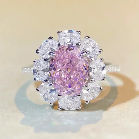 Anillo de Plata de Ley 925 Flor de Cerezo Rosa Amarillo Azul Corte Radiant Circonia para Mujer Joyería de Lujo para Boda Fiesta