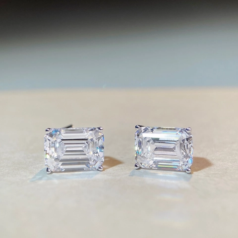 Boucles d'Oreilles Clous Carrées en Argent Sterling S925 Taille Émeraude Luxe Zirconia Incrusté Bijoux d'Oreille Géométriques pour Femmes